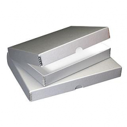 Lineco 11 x 14 x 1.75 inch Folio Metal-Edge Storage Box - Silver Metallic Textured