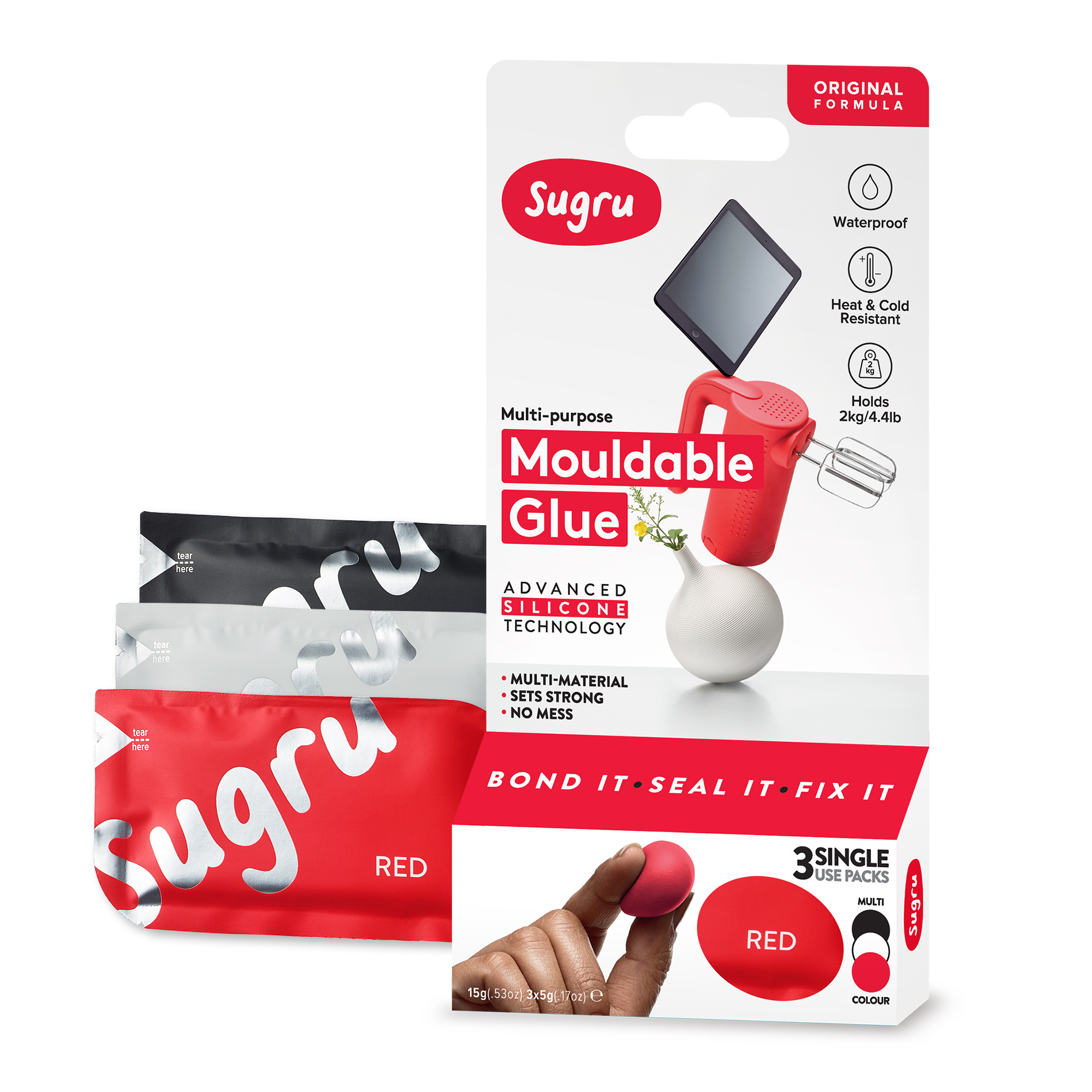 Exp Black/White Date: 12/2021 Single Genuine Sugru Mouldable Glue Packet 
