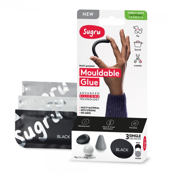 Sugru Family-Safe Mouldable Glue - Black, White, Gray 3 Pack