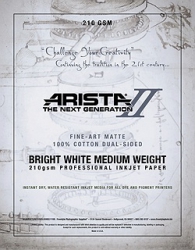 Arista-II Fine Art Bright White Cotton Matte Inkjet Paper - 210gsm 17x22/20 Sheets